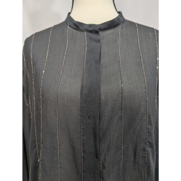 Fabiana Filippi Black Cotton Silk Sheer Button Front Top Size L Italy - Picture 2 of 10